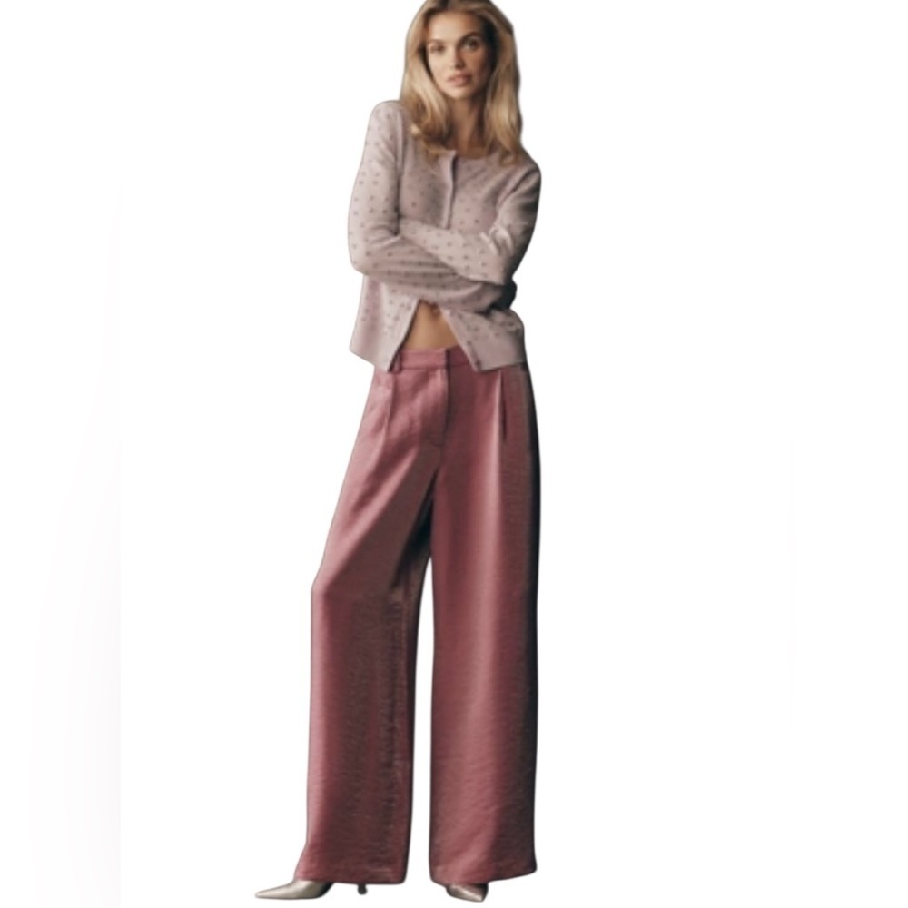 NWT Anthologie Maeve Shimmered Wide Leg Trousers in Orchid Size 6